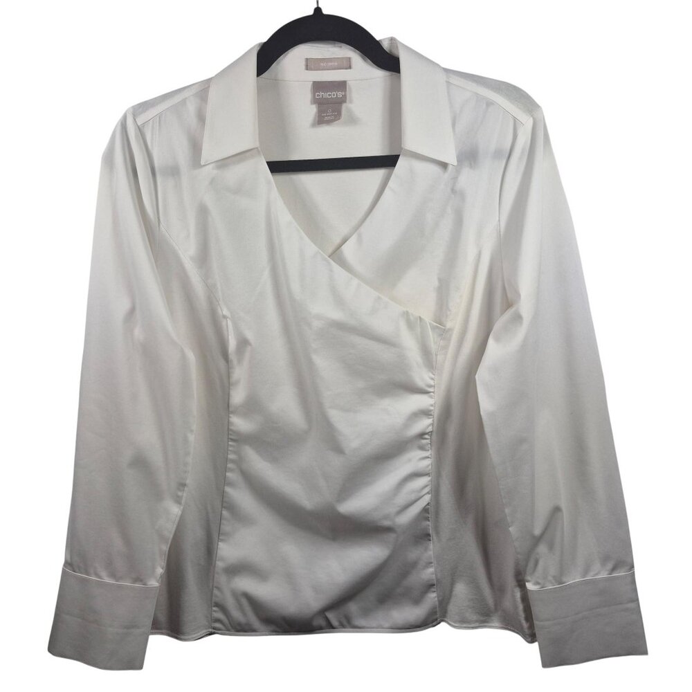 Chicos Top Womens 4 Wrap Blouse Chic Capsule Cotton Non Iron Workwear